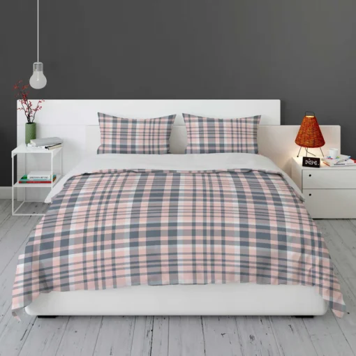 Light Pink Grey Checkered Pattern Bedding Set 1