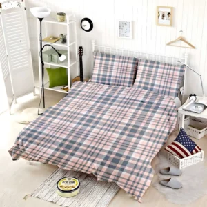 Light Pink Grey Checkered Pattern Bedding Set