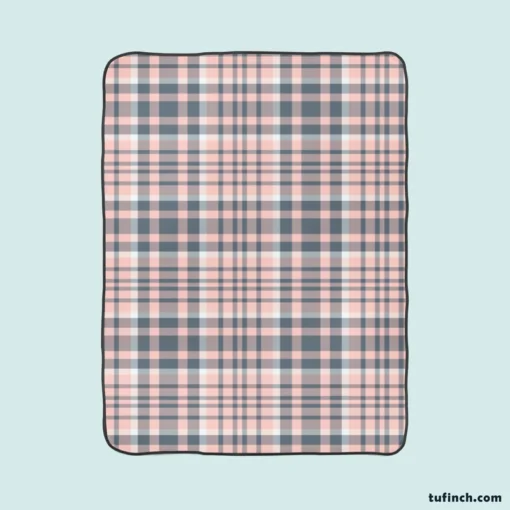 Light Pink Grey Checkered Pattern Fleece Blanket 1