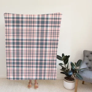 Light Pink Grey Checkered Pattern Fleece Blanket