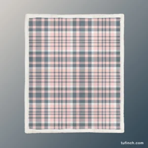 Light Pink Grey Checkered Pattern Sherpa Fleece Blanket 1