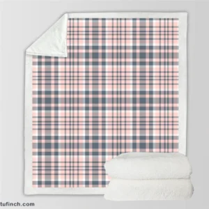 Light Pink Grey Checkered Pattern Sherpa Fleece Blanket