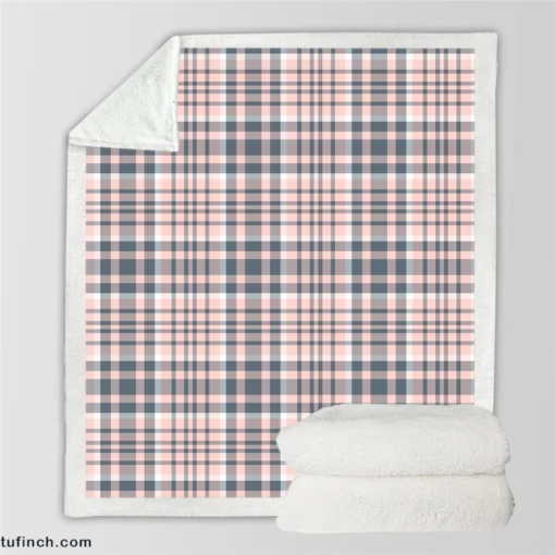 Light Pink Grey Checkered Pattern Sherpa Fleece Blanket