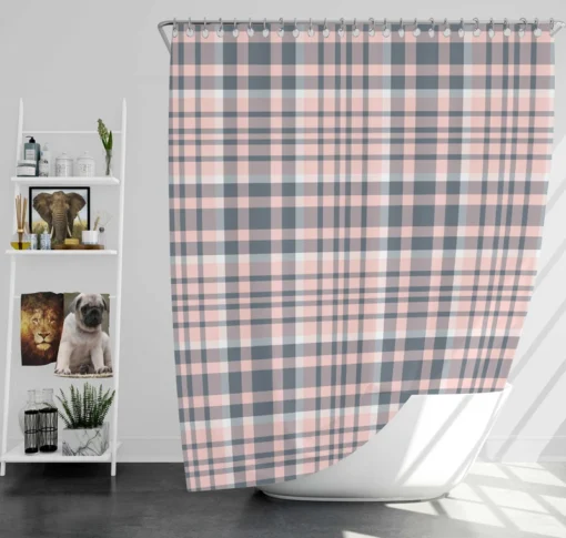 Light Pink Grey Checkered Pattern Shower Curtain