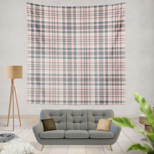 Light Pink Grey Checkered Pattern Wall Tapestry