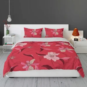 Lily Floral Red Salsa Background Bedding Set 1