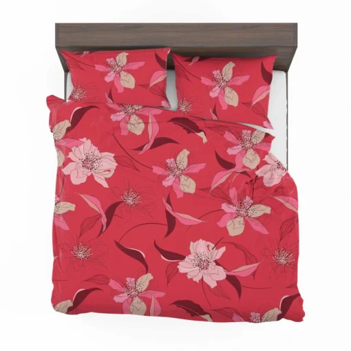 Lily Floral Red Salsa Background Bedding Set 2