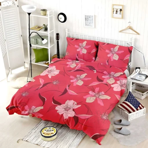 Lily Floral Red Salsa Background Bedding Set