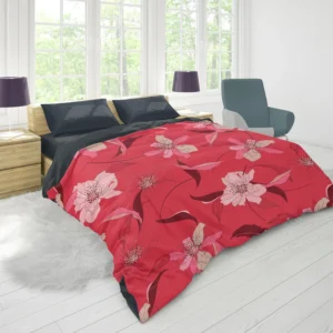 Lily Floral Red Salsa Background Duvet Cover 1