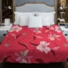 Lily Floral Red Salsa Background Duvet Cover