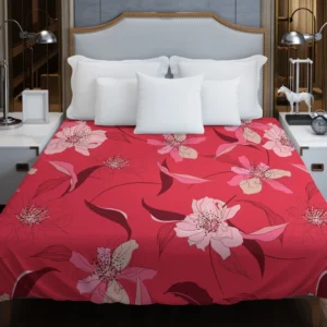 Lily Floral Red Salsa Background Duvet Cover