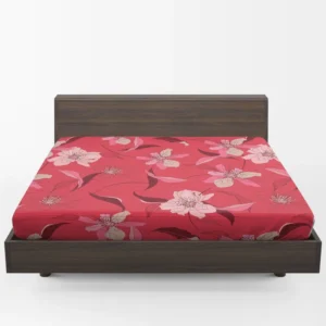 Lily Floral Red Salsa Background Fitted Sheet 1