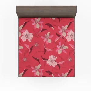 Lily Floral Red Salsa Background Fitted Sheet