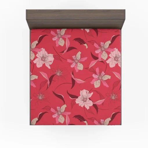 Lily Floral Red Salsa Background Fitted Sheet