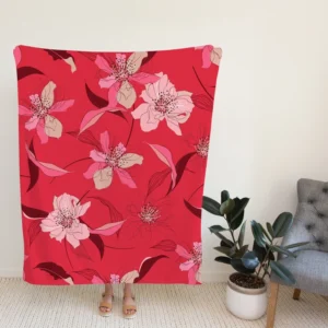 Lily Floral Red Salsa Background Fleece Blanket