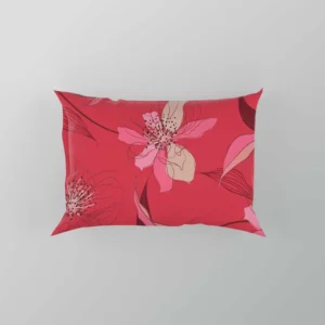 Lily Floral Red Salsa Background Pillow Case