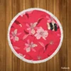 Lily Floral Red Salsa Background Round Beach Towel