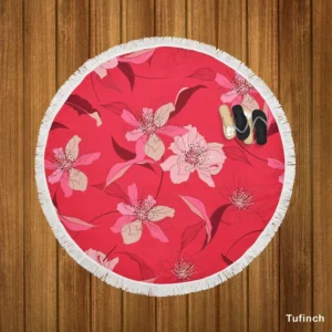 Lily Floral Red Salsa Background Round Beach Towel