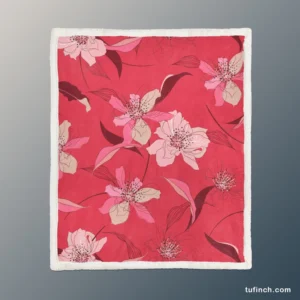 Lily Floral Red Salsa Background Sherpa Fleece Blanket 1