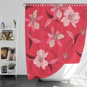 Lily Floral Red Salsa Background Shower Curtain