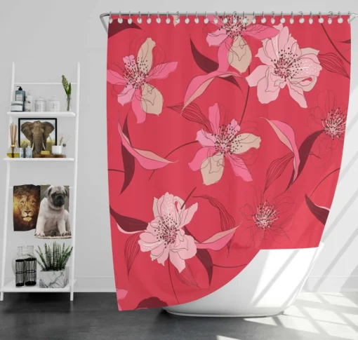 Lily Floral Red Salsa Background Shower Curtain