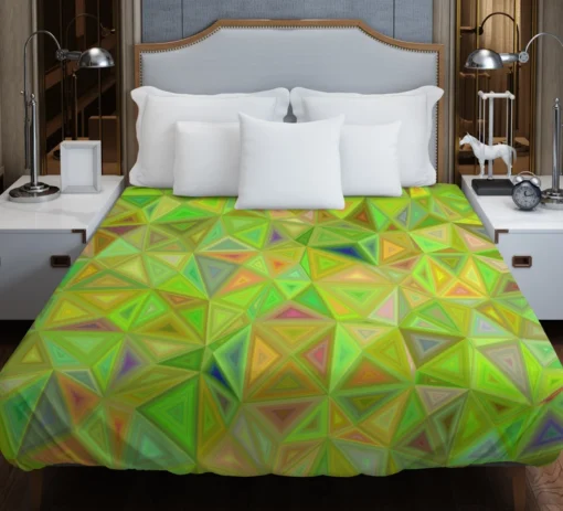 Lime Color Triangle Mosaic Duvet Cover