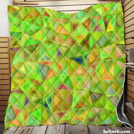 Lime Color Triangle Mosaic Quilt Blanket