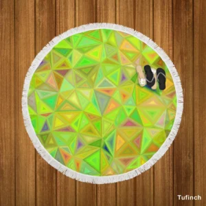 Lime Color Triangle Mosaic Round Beach Towel