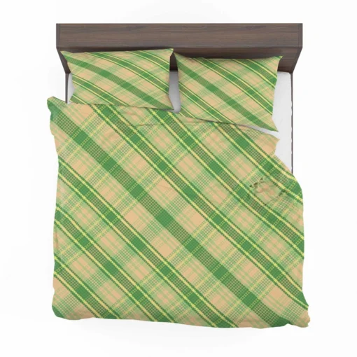 Lime Green Tartan Plaid Check Pattern Bedding Set 2