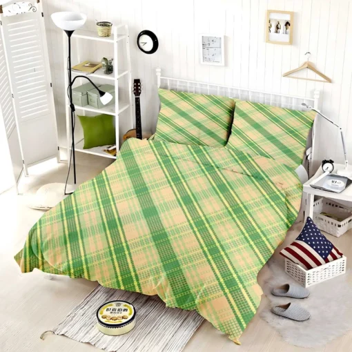 Lime Green Tartan Plaid Check Pattern Bedding Set