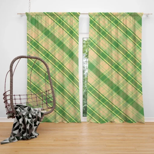 Lime Green Tartan Plaid Check Pattern Curtain