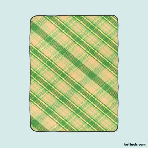 Lime Green Tartan Plaid Check Pattern Fleece Blanket 1