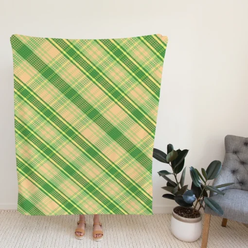 Lime Green Tartan Plaid Check Pattern Fleece Blanket