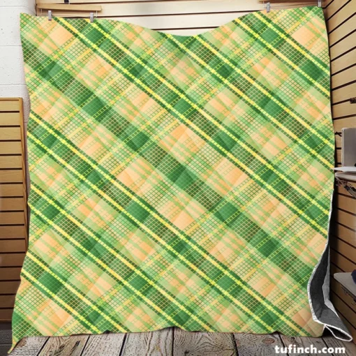 Lime Green Tartan Plaid Check Pattern Quilt Blanket