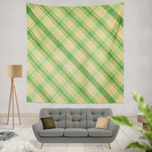 Lime Green Tartan Plaid Check Pattern Wall Tapestry