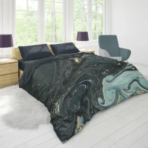 Liquid Texture Black & Gray Glitter Duvet Cover 1