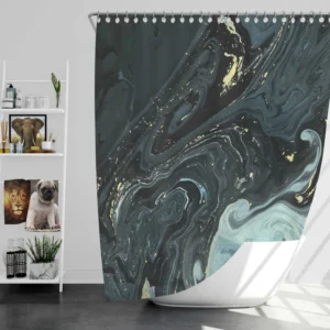 Liquid Texture Black & Gray Glitter Shower Curtain