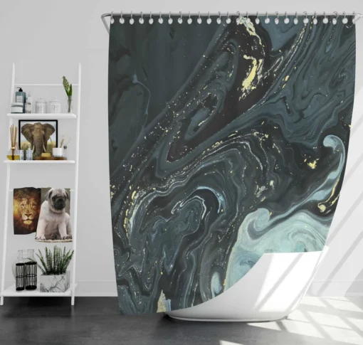 Liquid Texture Black & Gray Glitter Shower Curtain