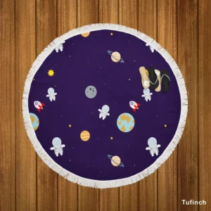 Little Astronauts Space Life Round Beach Towel