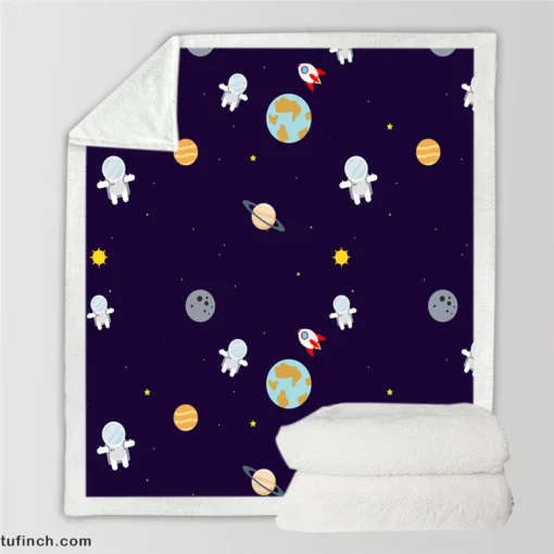 Little Astronauts Space Life Sherpa Fleece Blanket