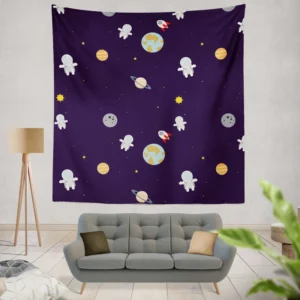 Little Astronauts Space Life Wall Tapestry