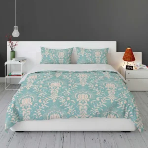 Lotus Flower Damask In Aqua Island Bedding Set 1