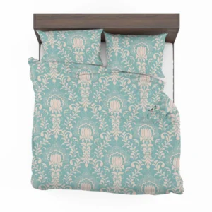 Lotus Flower Damask In Aqua Island Bedding Set 2