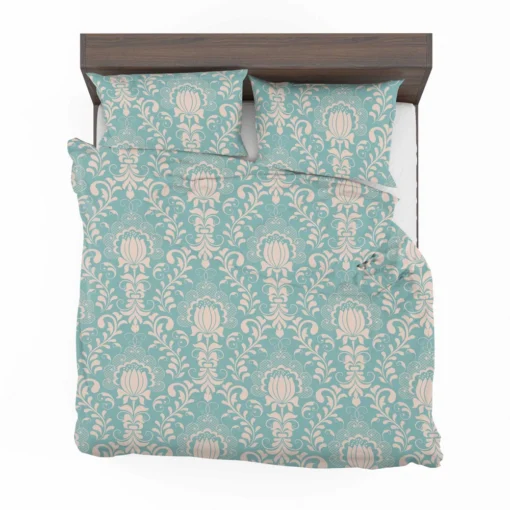 Lotus Flower Damask In Aqua Island Bedding Set 2