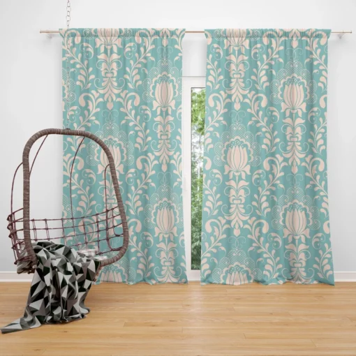 Lotus Flower Damask In Aqua Island Curtain