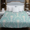 Lotus Flower Damask In Aqua Island Duvet Cover