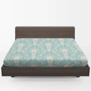 Lotus Flower Damask In Aqua Island Fitted Sheet 1