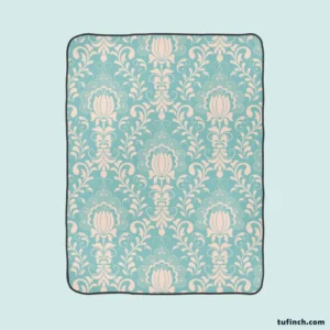 Lotus Flower Damask In Aqua Island Fleece Blanket 1