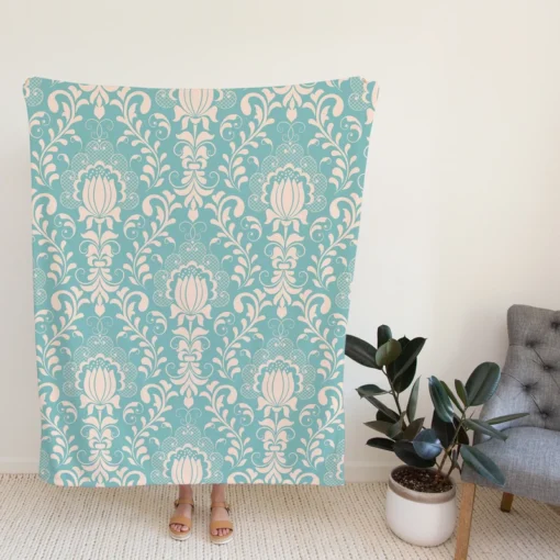 Lotus Flower Damask In Aqua Island Fleece Blanket