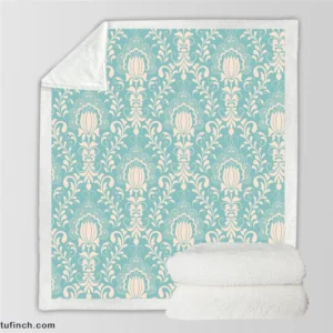 Lotus Flower Damask In Aqua Island Sherpa Fleece Blanket